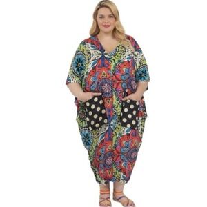 NWT Alembika Paisley Dot Crinkle Caftan Dress Multi Size 3X